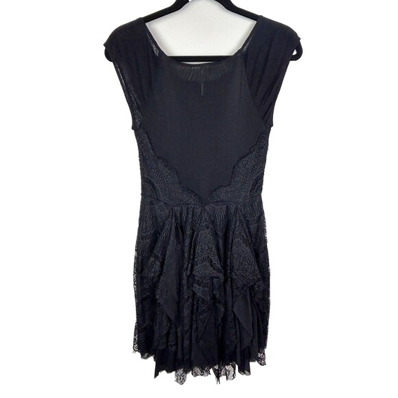 Free People Sheer Lace Mini Dress Black Tiered Flowy Ruffles Whimsigoth sz S - Picture 6 of 15